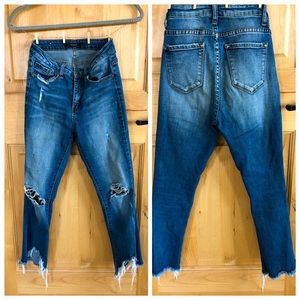 High-Waisted, Raw-Hem capri jeans